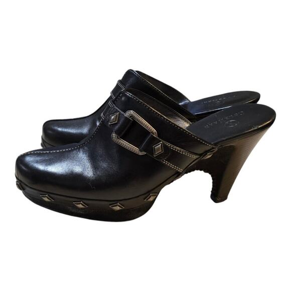Cole Haan Black Leather Stud Slip On Wedge Clogs Mules Women's SIZE 7.5 B‎ - Picture 2 of 13